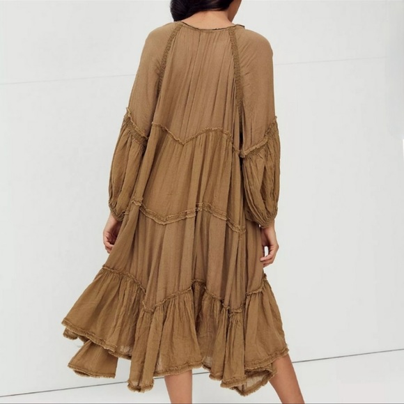 Free People In The Moment Ruffle Tiered Tassels Tie MIDI Dress - Picture 2 of 6